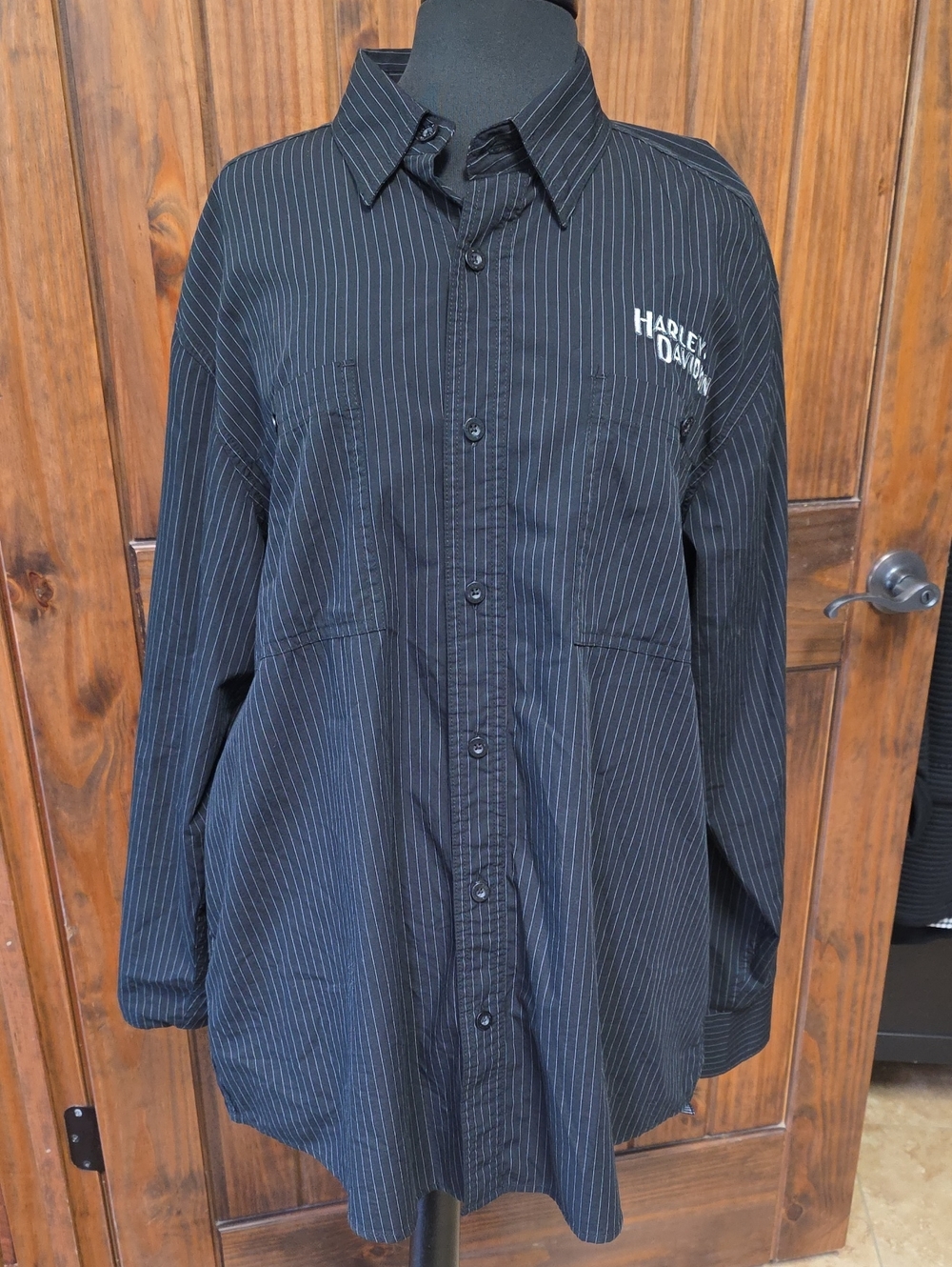 Harley-Davidson Black with White Pinstripe Button-Down Shirt - Size XL